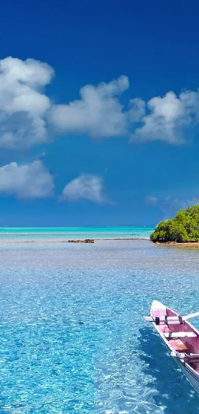 Tropical ocean view with blue skies and lush greenery in a serene setting.