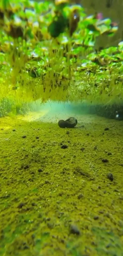 Serene underwater view with lush algae