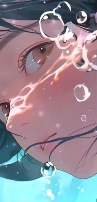 Artistic close-up of a girl underwater with light blue ethereal tones.