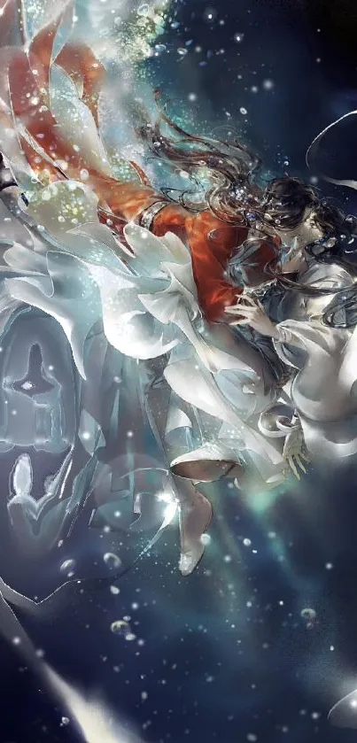 Ethereal figures enveloped in underwater fantasy art.