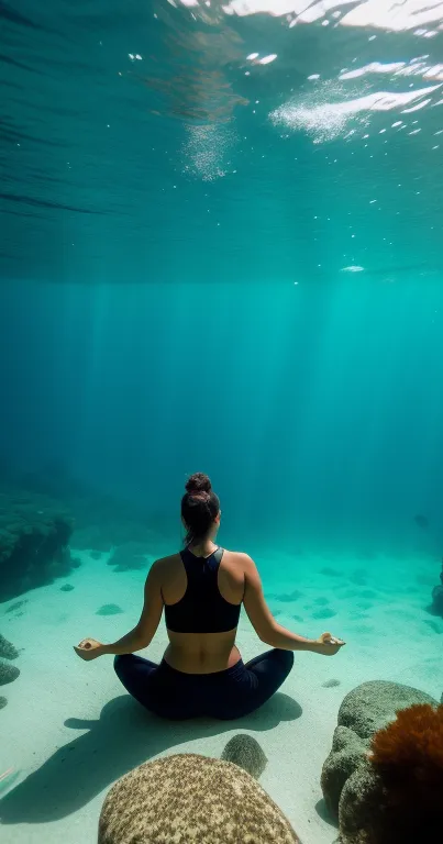 Serene underwater meditation in tranquil ocean setting.