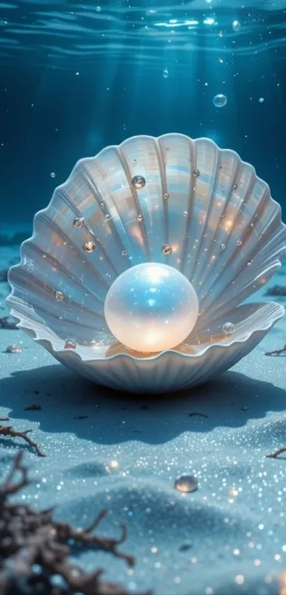 Open shell with pearl underwater scene.