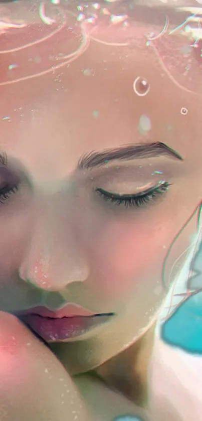 Serene artistic underwater portrait with pastel colors and dreamy aesthetic.