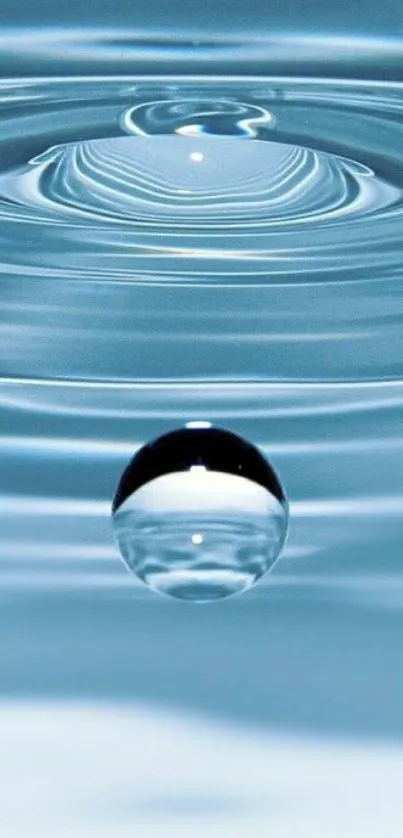 A calming blue wallpaper featuring a water drop and ripples.