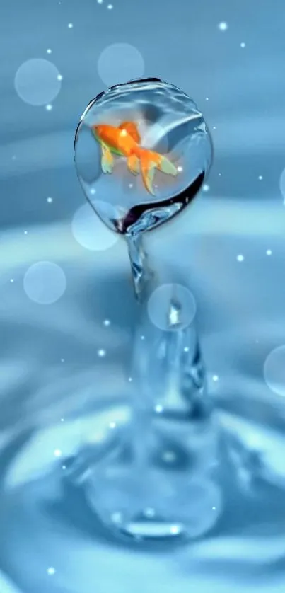 Water droplet wallpaper with a goldfish inside.