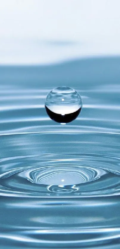 Serene blue water droplet creating ripples, perfect for a calming wallpaper.