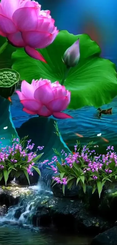 Serene water lilies in a vibrant aquatic setting with a tranquil ambiance.