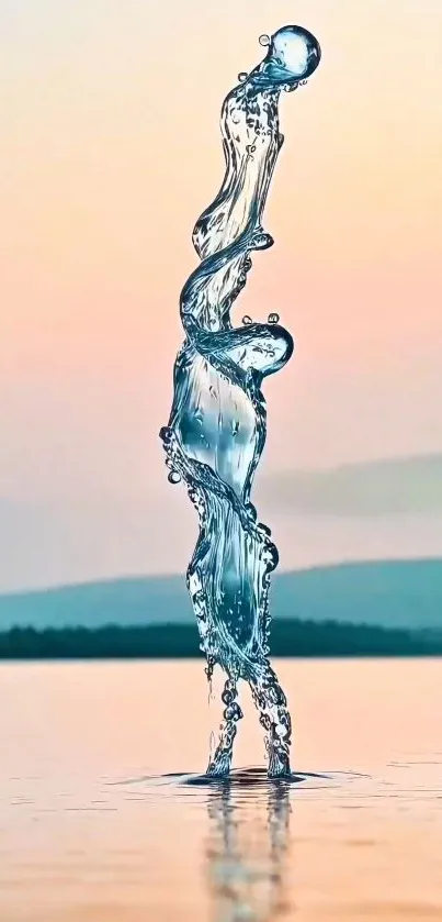 Mesmerizing water spiral against a peach sky.