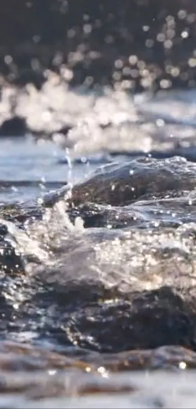 Serene water splash on rocks in soft hues.