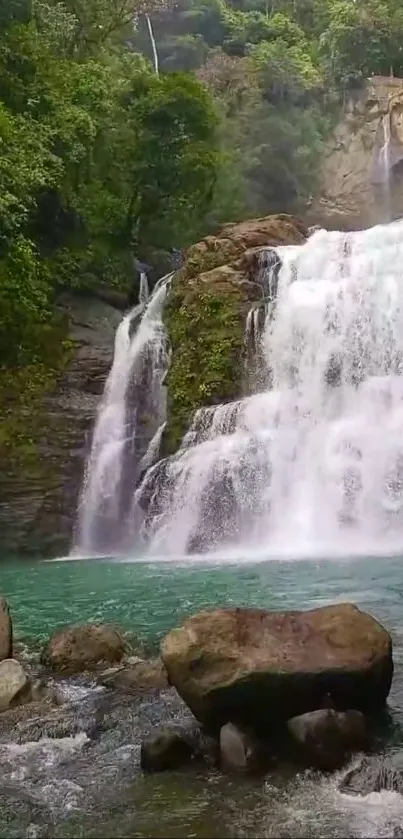 Beautiful waterfall amidst lush greenery, perfect for nature lovers.