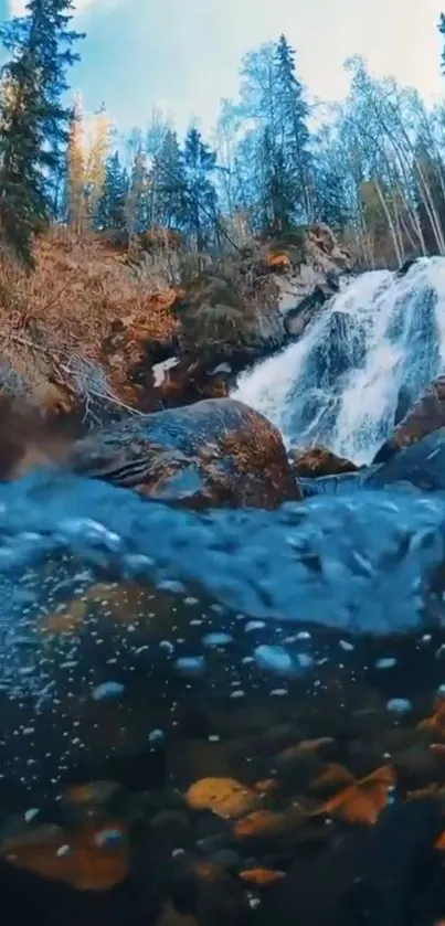 Beautiful waterfall with forest backdrop, capturing serene nature.