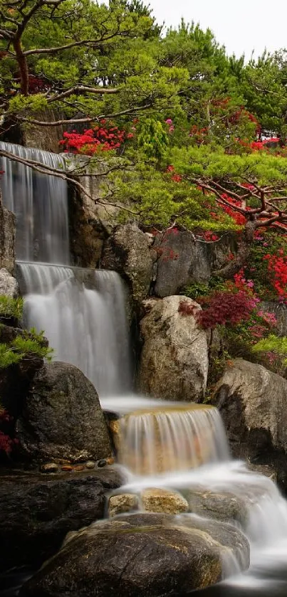 Serenity in nature with a lush waterfall scene.