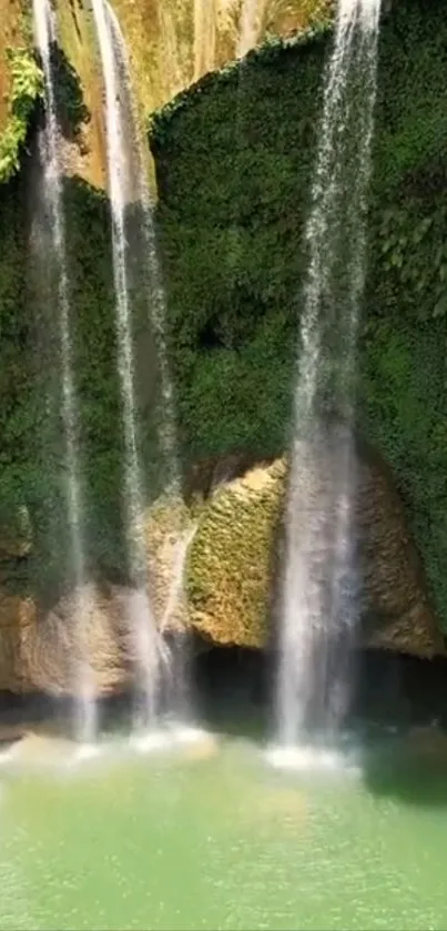 Beautiful cascading waterfall with lush greenery