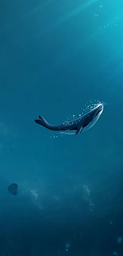 Majestic whale swimming in deep blue ocean mobile wallpaper.