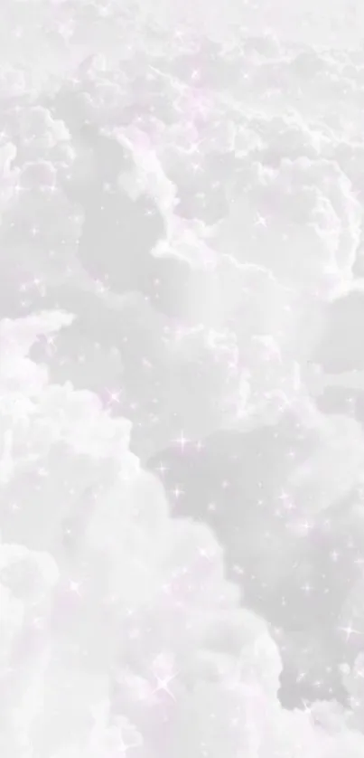 White fluffy clouds against a soft sky backdrop on a mobile wallpaper.