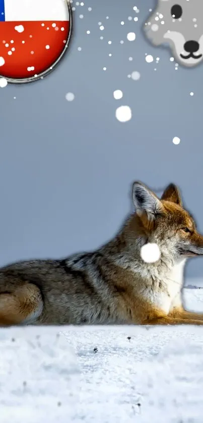 Peaceful winter scene with coyote on snow.
