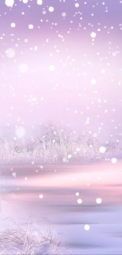 Serene winter landscape with pastel hues and a frosty river scene.