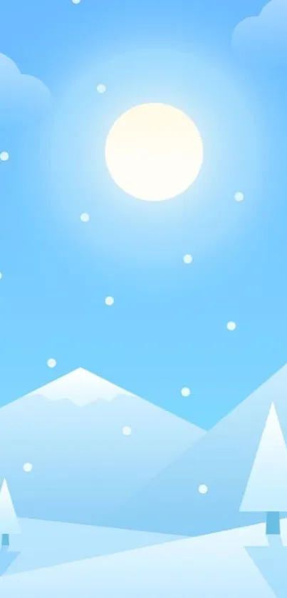 Mobile wallpaper featuring a serene winter landscape with snow and clear blue sky.