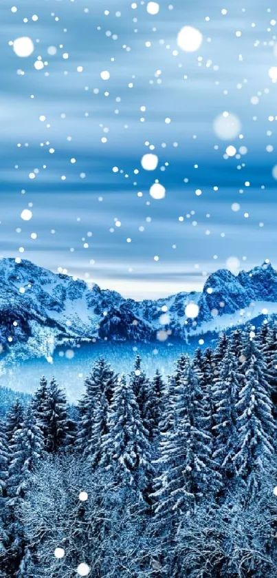 Snow-covered mountain landscape wallpaper with blue skies.