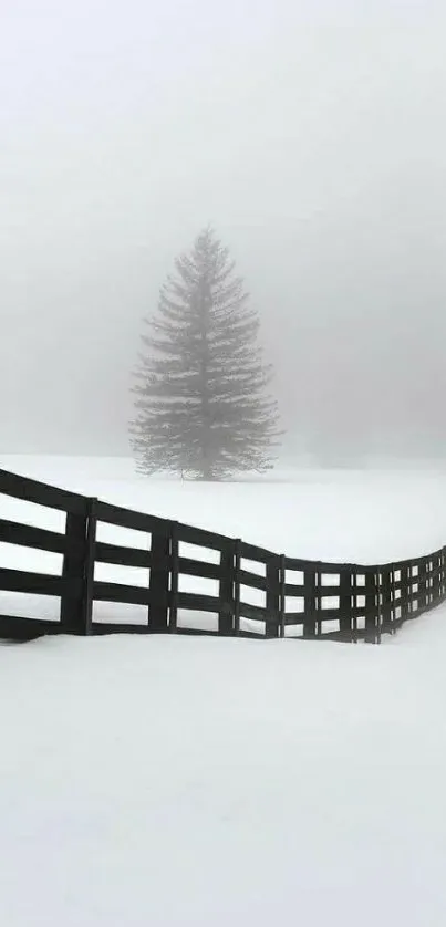 Tranquil winter scene with snow and tree, perfectly serene for mobile wallpaper.