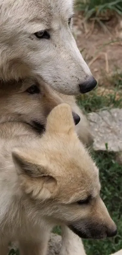 A serene group of wolves in natural habitat mobile wallpaper.