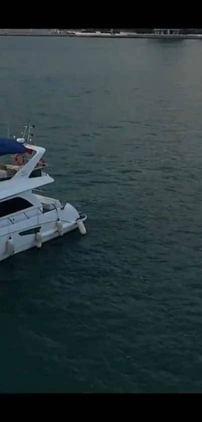 Luxury yacht floating on a calm, teal ocean.