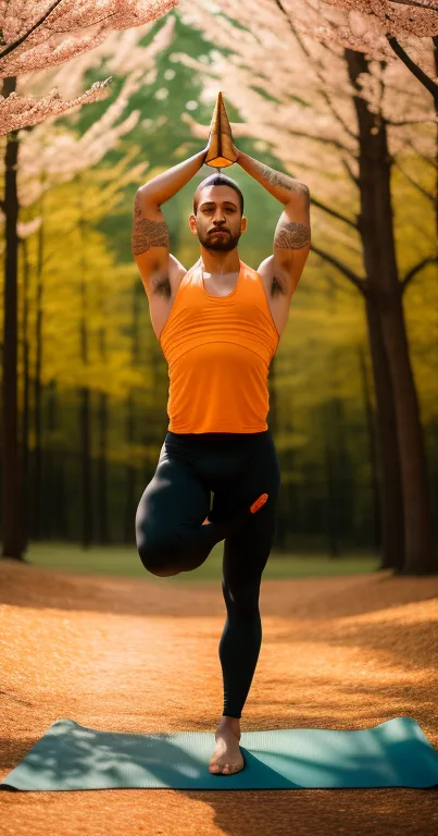 Person practicing yoga in a serene autumn forest setting.