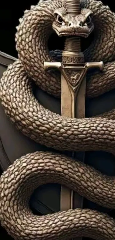 Serpent coiled around a sword and shield emblem wallpaper.