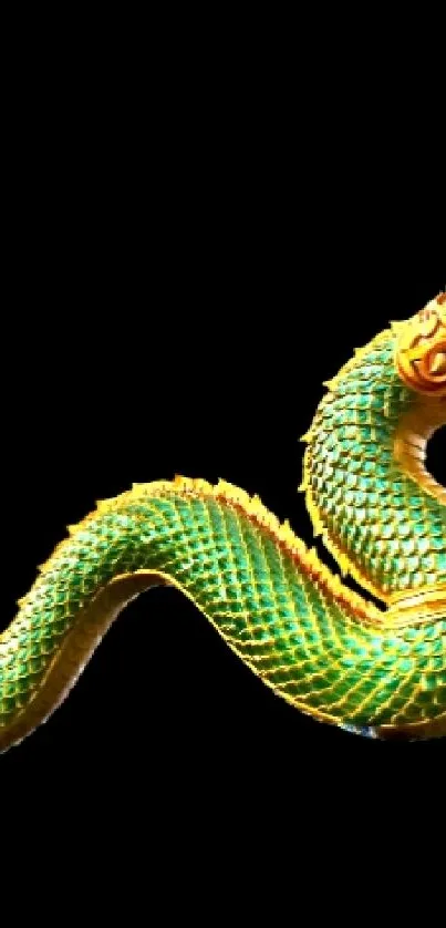 Green serpent on a black background mobile wallpaper.