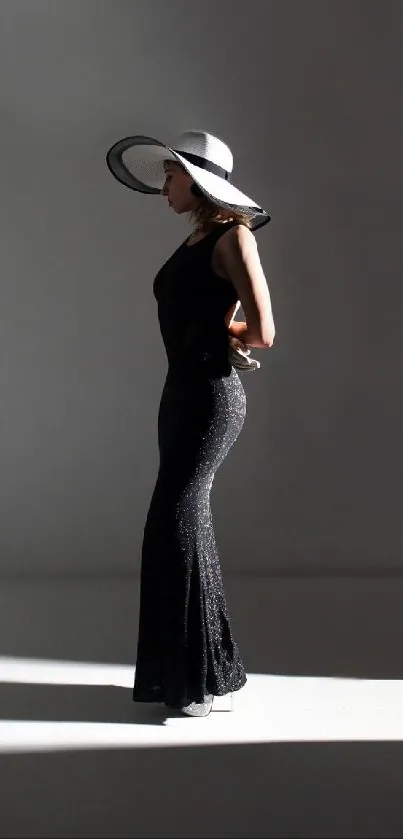 Elegant woman silhouette with shadow in artistic minimalist wallpaper.