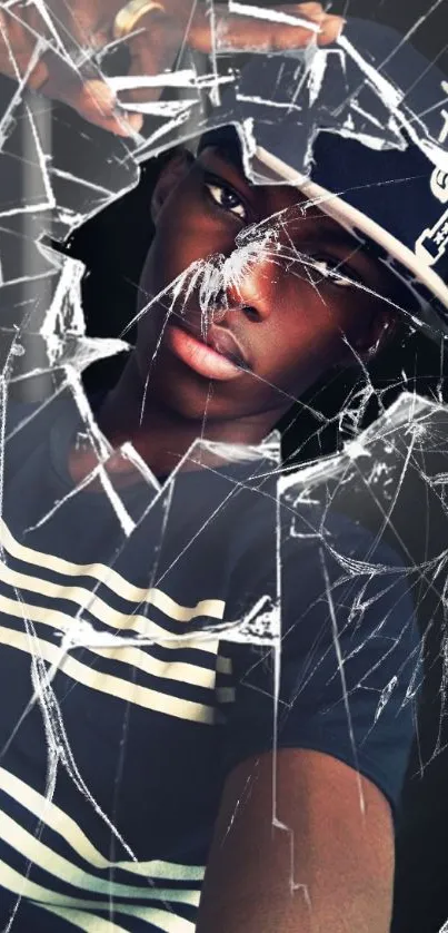 Shattered glass effect over a stylish portrait wallpaper.