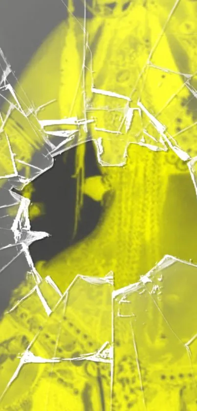 Shattered glass over yellow gray background wallpaper.