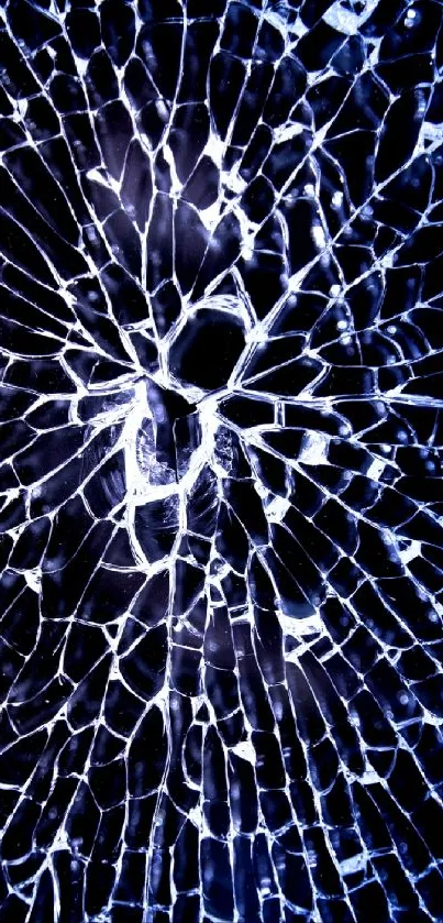 Shattered glass pattern with dominant blue hues on a mobile wallpaper.