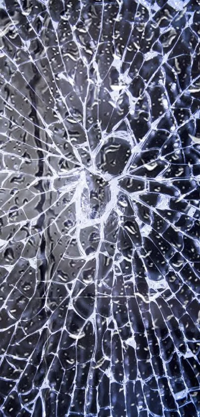 Shattered glass mobile wallpaper with intricate crack patterns.