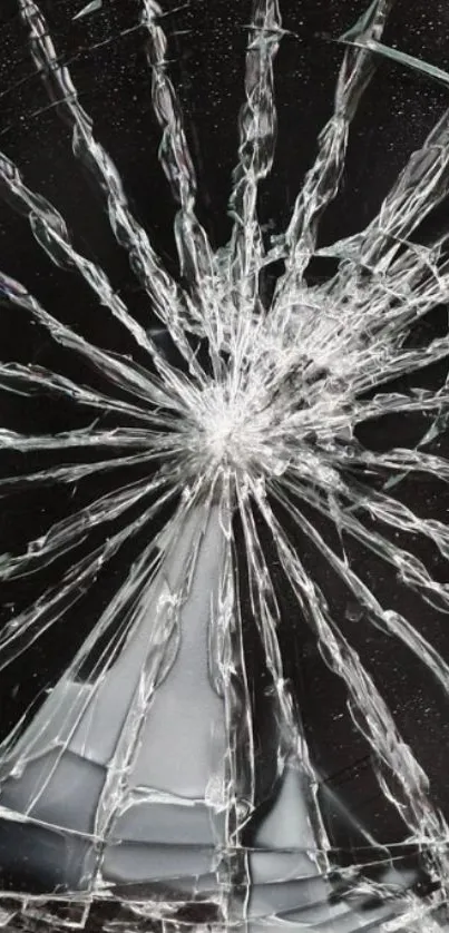 Shattered glass mobile wallpaper with intricate patterns on a black background.