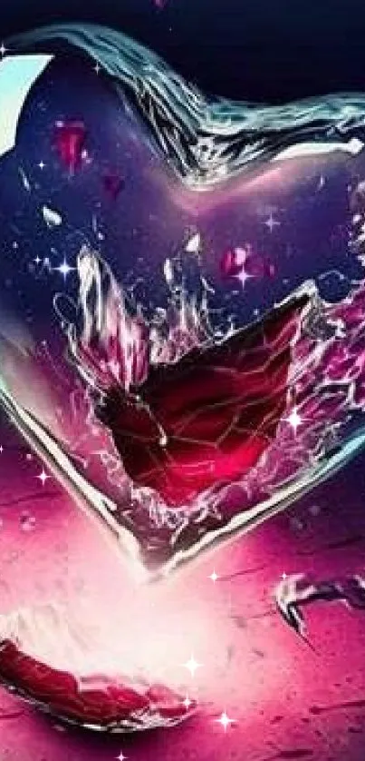 Shattered glass heart with vivid colors on a mobile wallpaper.