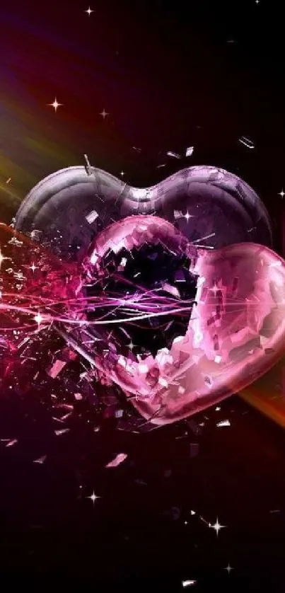 Vibrant shattered heart with pink hues mobile wallpaper.