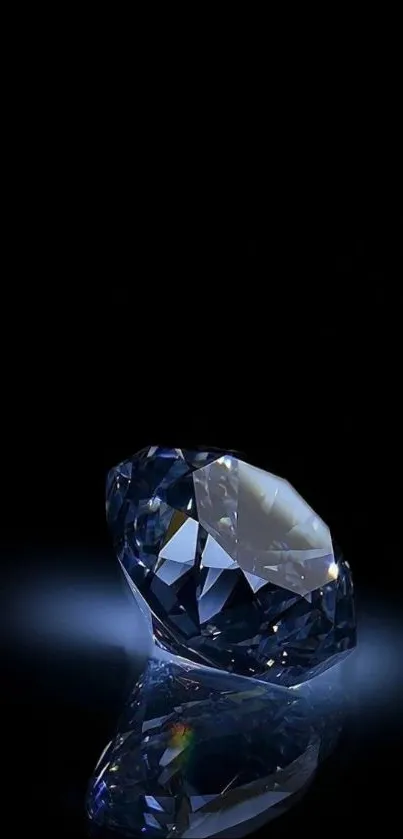 Shimmering blue diamond on a black background wallpaper.