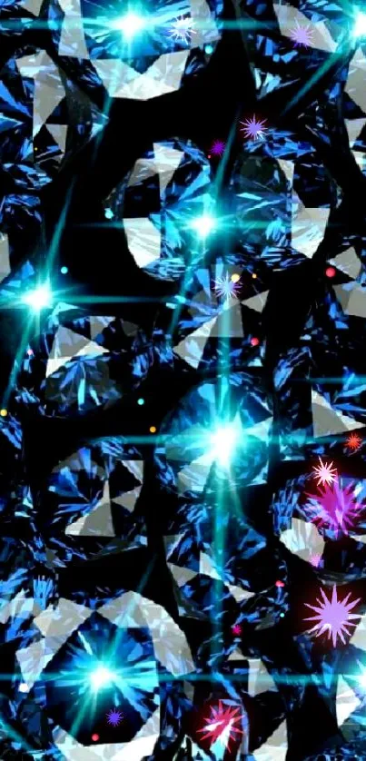Shimmering blue gemstones on black background wallpaper.