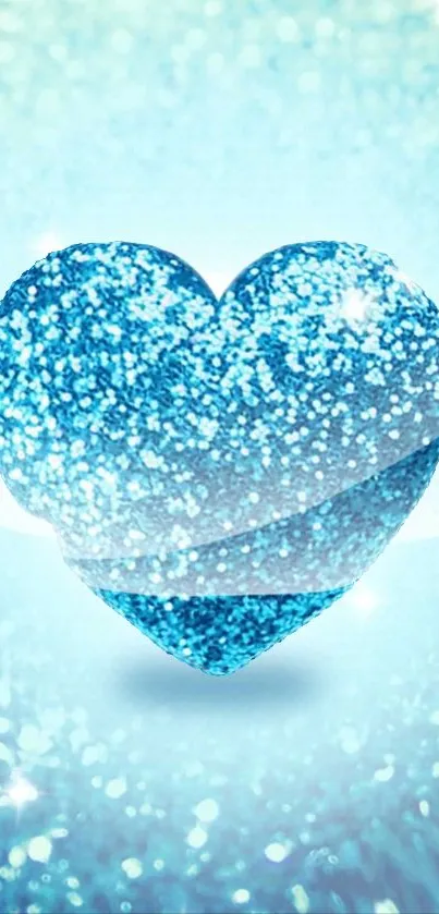 Shimmering blue glitter heart mobile wallpaper.