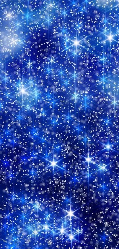 Shimmering blue starry night wallpaper with sparkling stars.