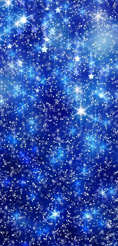 Blue starry sky wallpaper with sparkling stars.