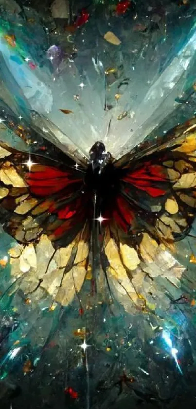 Ethereal butterfly art with shimmering colors on a dark background.