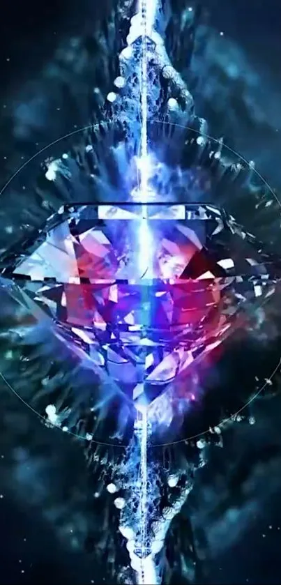 Abstract cosmic crystal with vibrant colors and light effects.