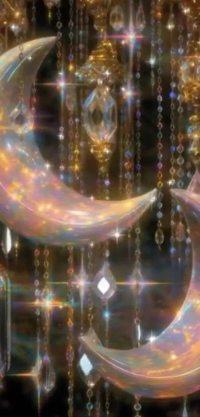 Shimmering crystal moons with hanging crystals