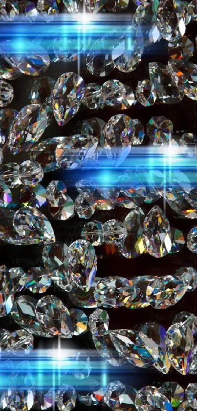 Shimmering diamond wallpaper with blue streaks and sparkling gems.