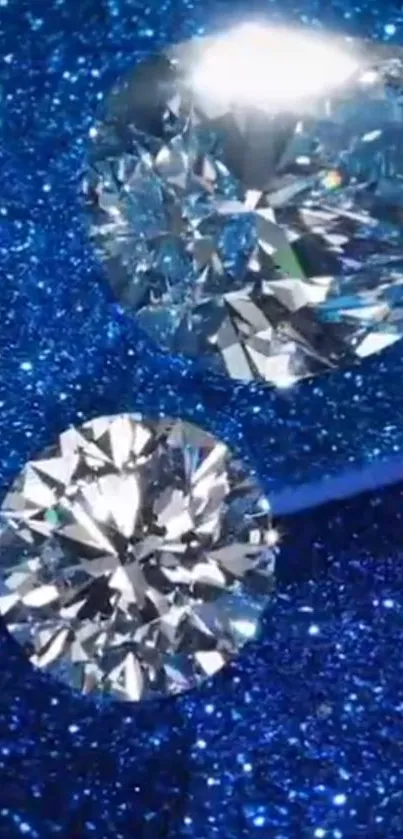 Sparkling diamonds on a blue glitter background.