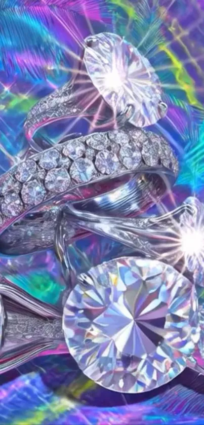 Shimmering diamonds on a colorful, abstract background.