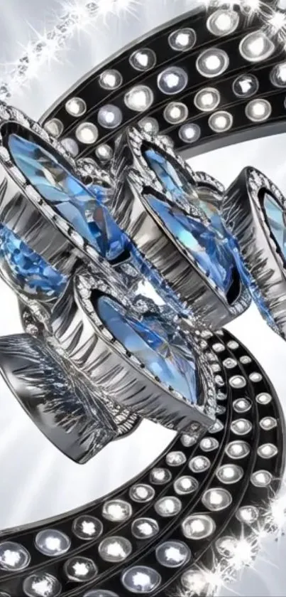 Shimmering gemstone design with blue accents.