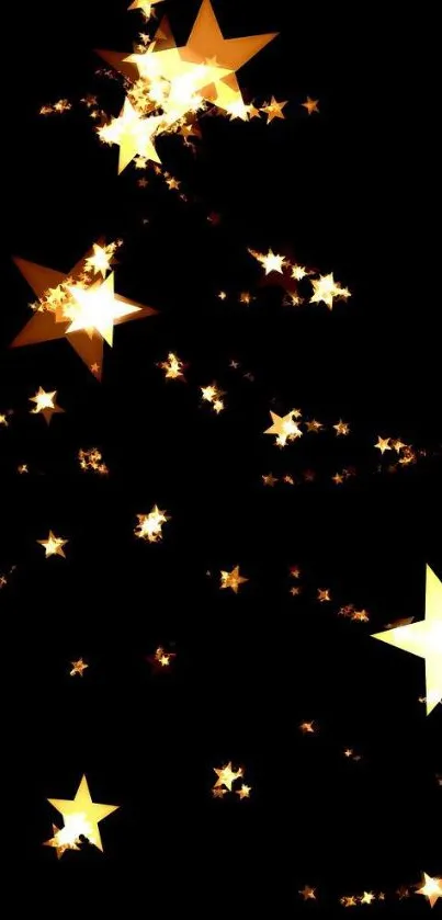 Shimmering golden stars on a black night sky wallpaper.